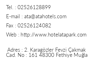 Ata Park Hotel iletiim bilgileri